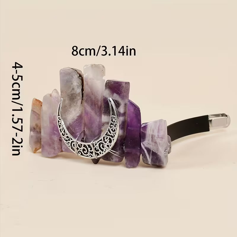 1 accessoire pour cheveux en améthyste naturelle (forme lune)