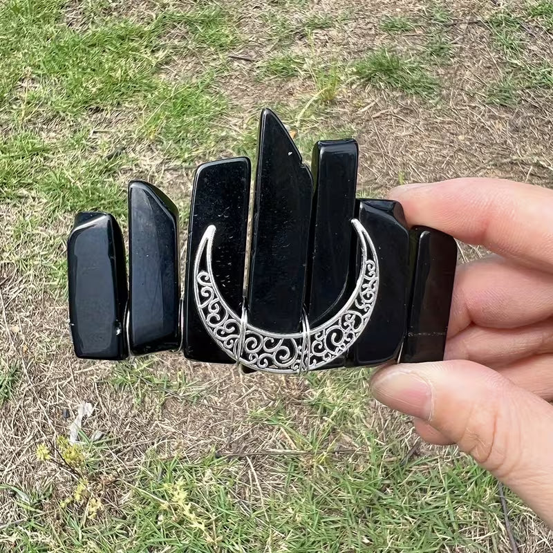 1 accessoire pour cheveux en obsidienne naturelle (forme lune)